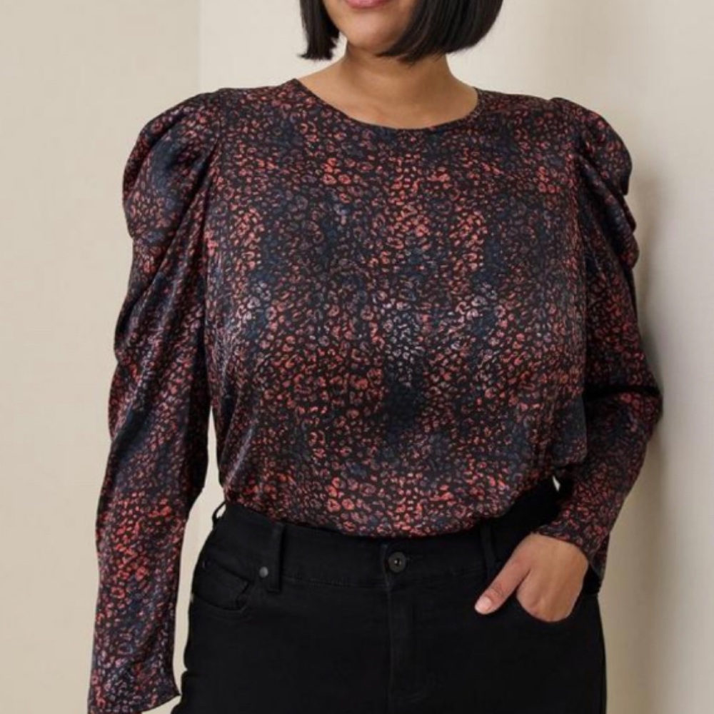 🆕 Satin Puff Long Sleeve Top 2 2X 18 20 NWT Torrid New! Animal Leopard Print
